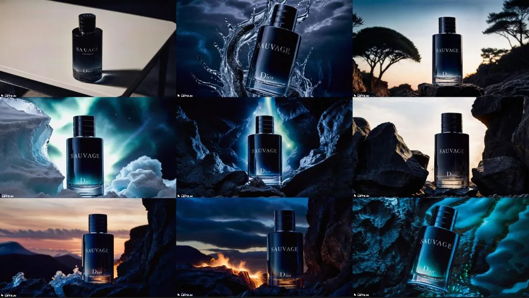 Dior Sauvage product shots generated with LetzAI